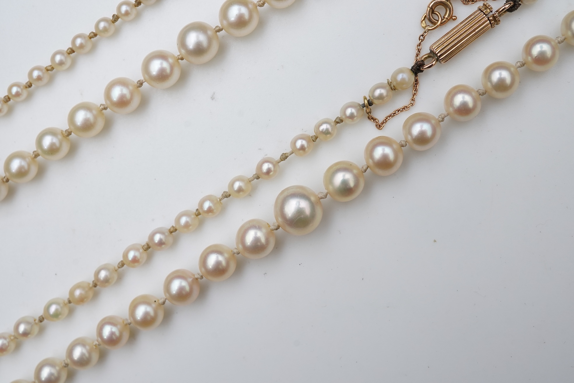 Two cultured pearl necklaces, mid 20th century